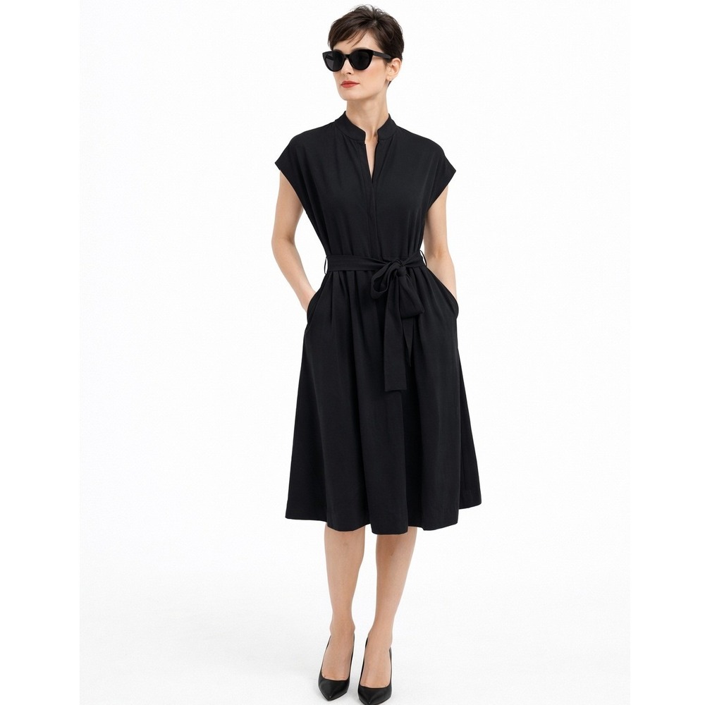 41 Hawthorn Black Midi Shirt Dress with Tie Waist